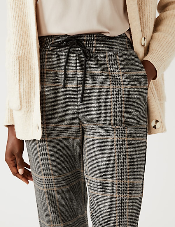 Jersey Checked Tapered Trousers