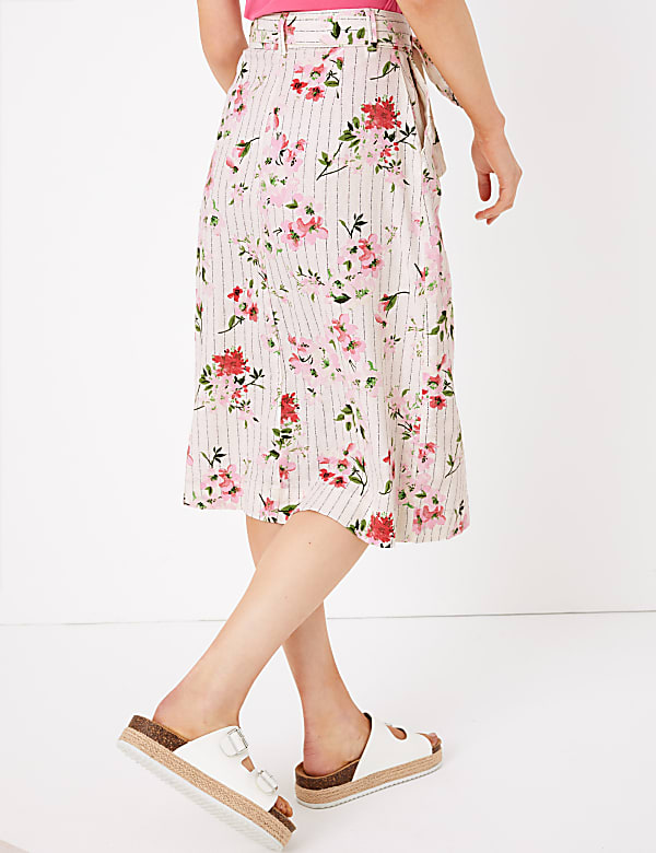 Linen Floral A-Line Skirt