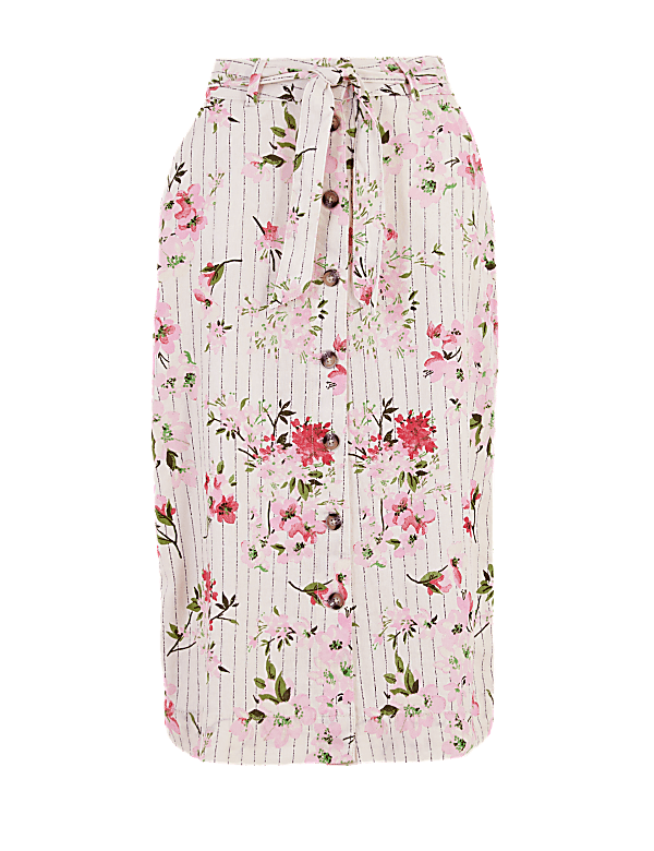 Linen Floral A-Line Skirt