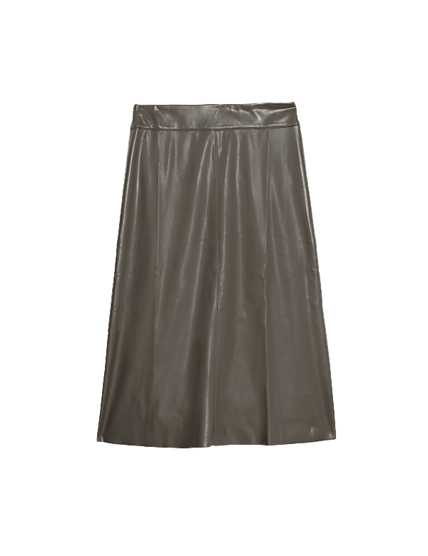 Leather Look Midi A-Line Skirt