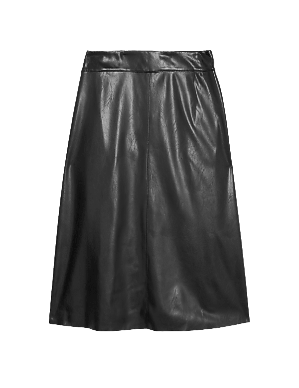 Leather Look Midi A-Line Skirt