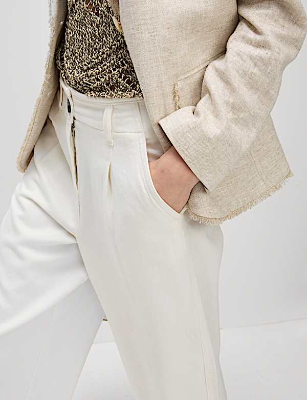 Cotton Rich Slouchy Wide Leg Trousers - MV