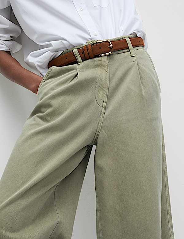 Cotton Rich Slouchy Wide Leg Trousers - LU