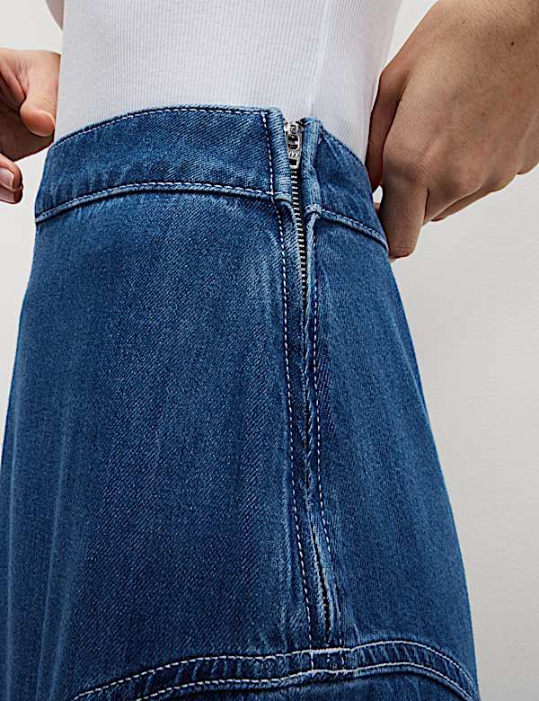 Denim High Waisted Maxi Asymmetric Skirt - CZ