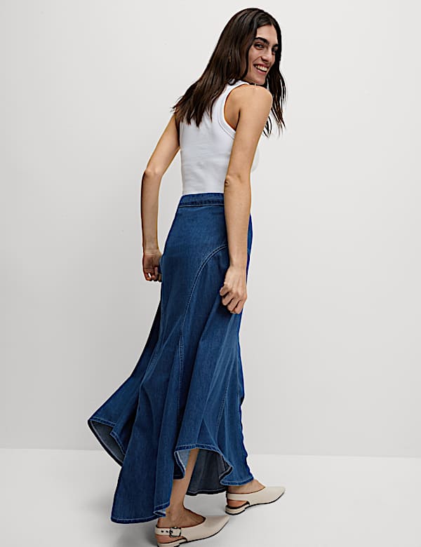 Denim High Waisted Maxi Asymmetric Skirt - CZ