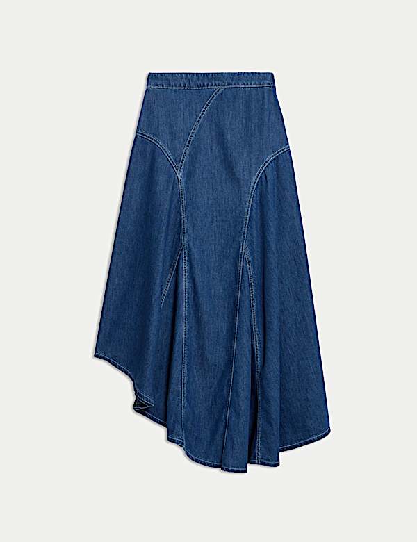 Denim High Waisted Maxi Asymmetric Skirt - CZ
