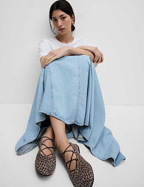 Denim High Waisted Maxi Asymmetric Skirt - CZ