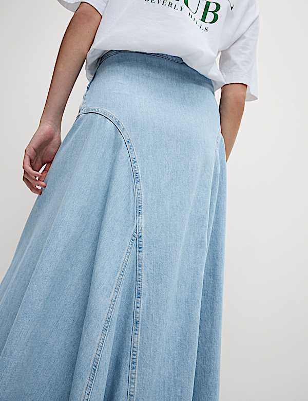Denim High Waisted Maxi Asymmetric Skirt - CZ