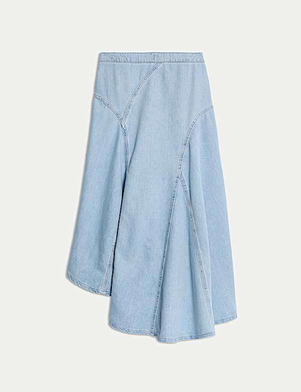Denim High Waisted Maxi Asymmetric Skirt - CZ