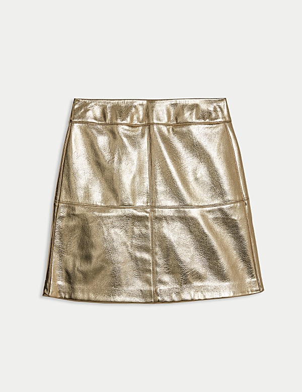 Leather Look Metallic Mini A-Line Skirt - DK