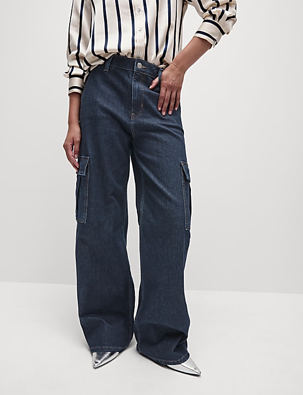 High Waisted Wide Leg Cargo Jeans - US