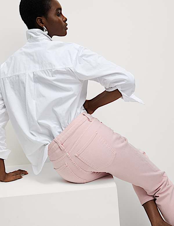 High Waisted Cropped Slim Fit Jeans - CA
