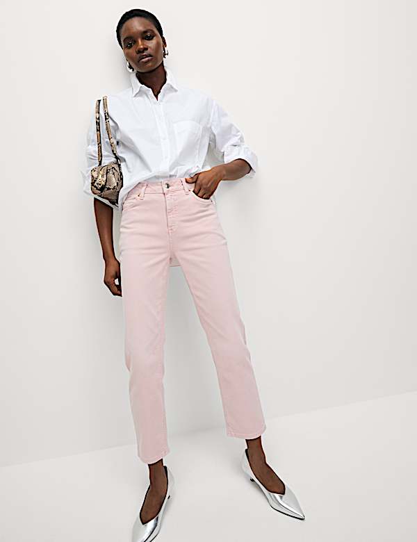 High Waisted Cropped Slim Fit Jeans - CA