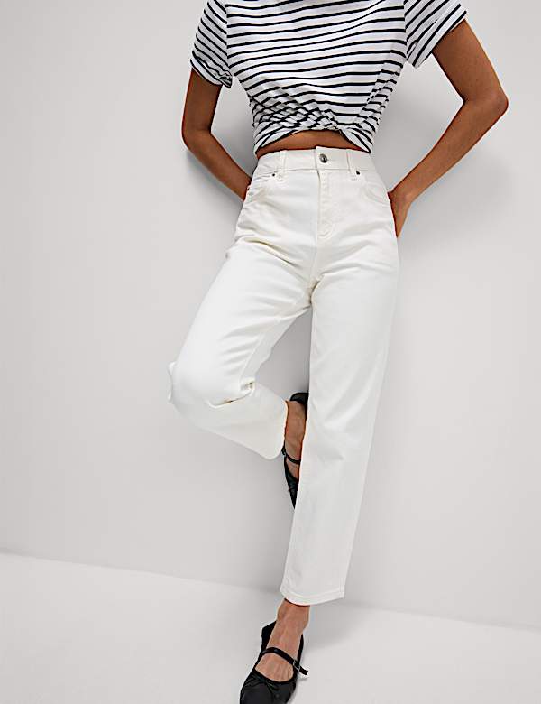 High Waisted Cropped Slim Fit Jeans - DE