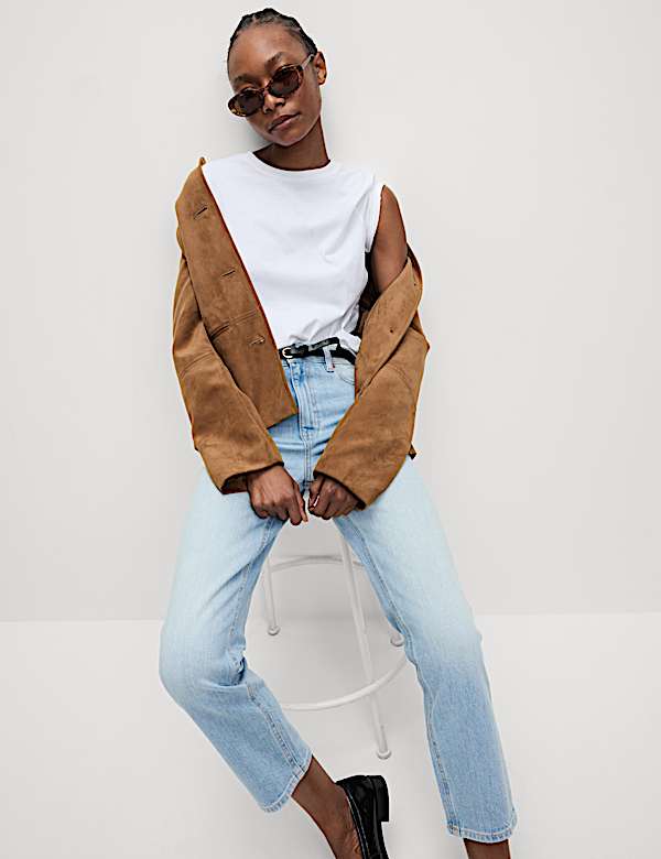 High Waisted Cropped Slim Fit Jeans - KR