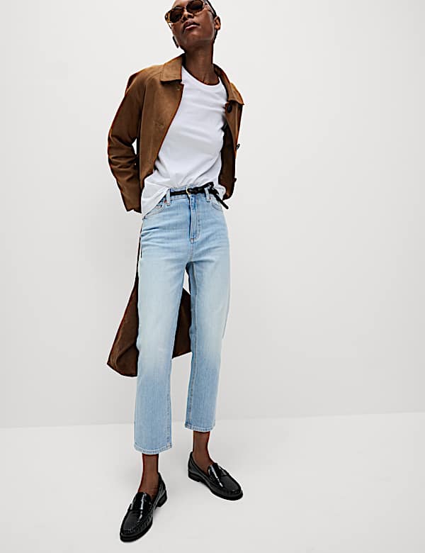 High Waisted Cropped Slim Fit Jeans - KR