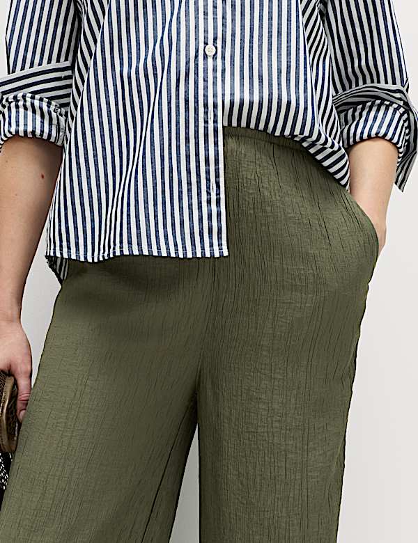Crinkle Elasticated Waist Wide Leg Trousers