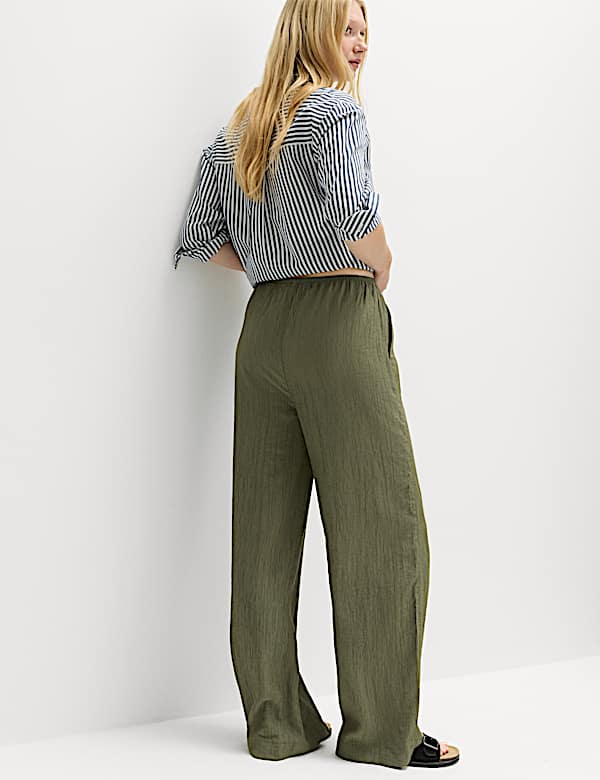 Crinkle Elasticated Waist Wide Leg Trousers