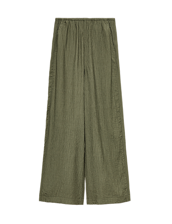 Crinkle Elasticated Waist Wide Leg Trousers