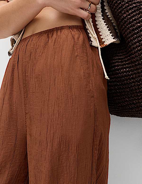 Crinkle Elasticated Waist Wide Leg Trousers
