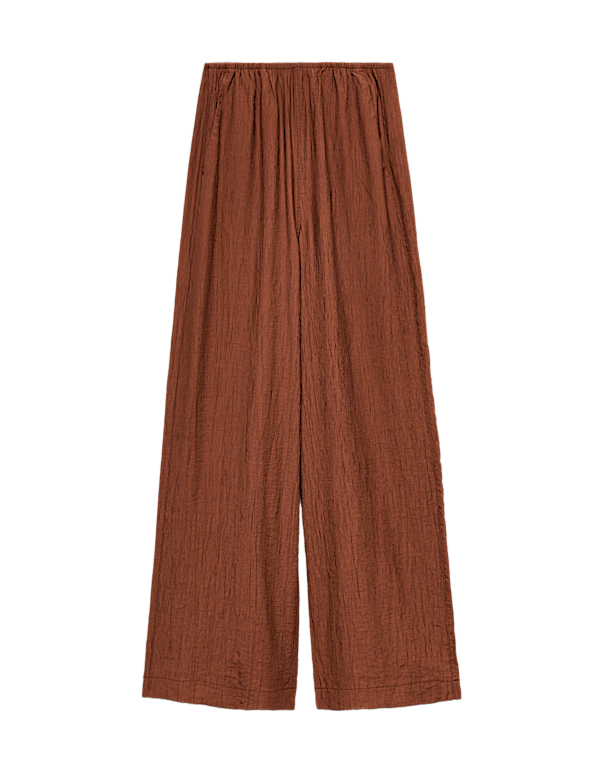 Crinkle Elasticated Waist Wide Leg Trousers