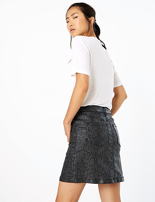 Animal Print Denim Mini Skirt