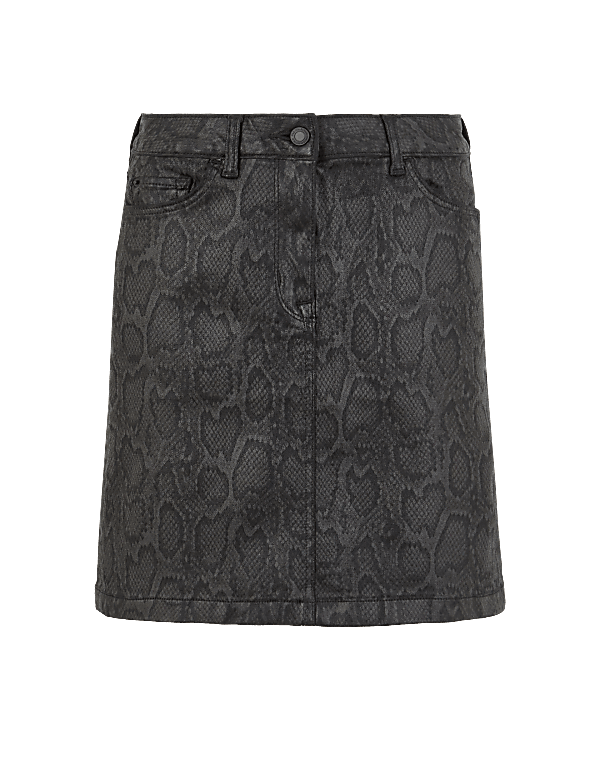 Animal Print Denim Mini Skirt