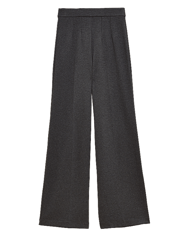 Jersey Houndstooth Wide Leg Trousers