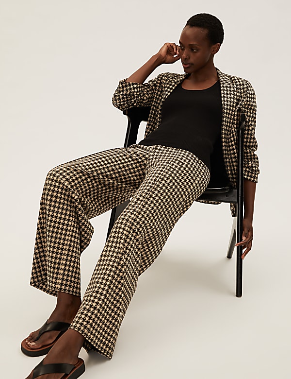 Jersey Dogtooth Wide Leg Trousers