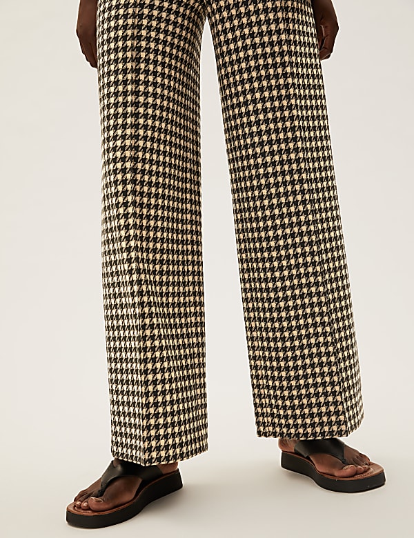 Jersey Dogtooth Wide Leg Trousers