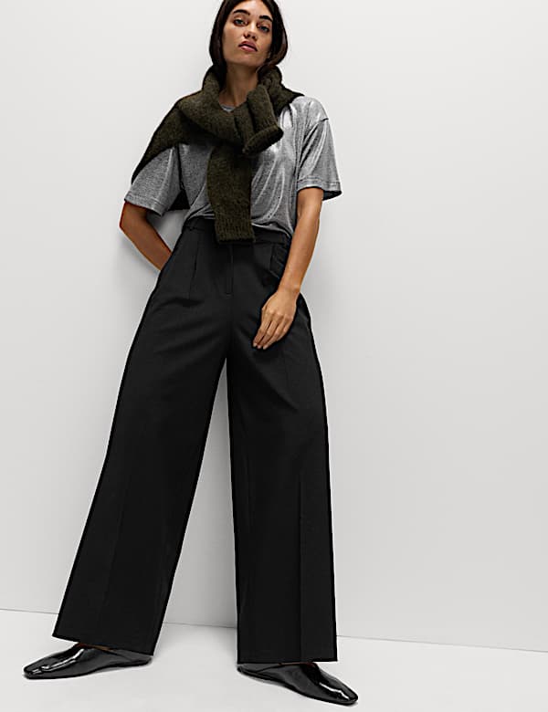 Pleated Wide Leg Trousers with Wool - JP
