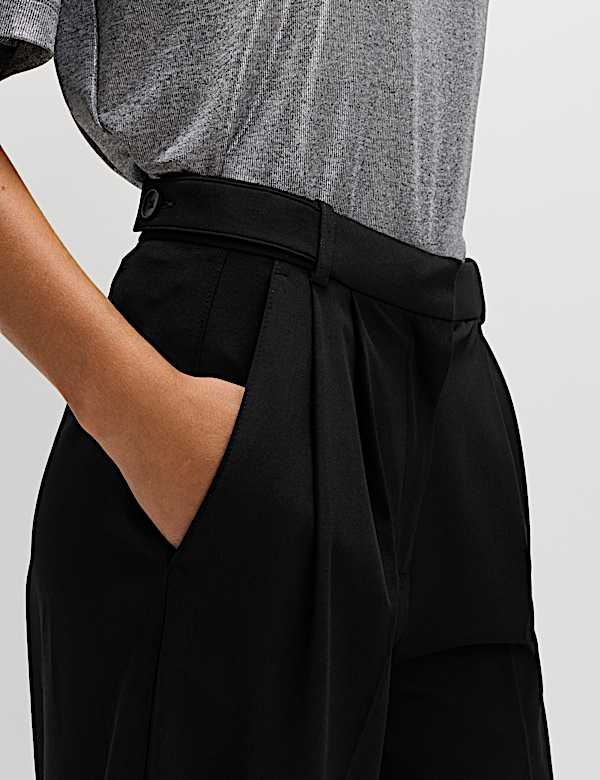 מכנסיים בגזרת קפלים רחבה ובשילוב צמר - IL