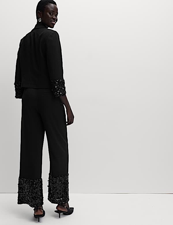 Sequin Paneled Straight Ankle Grazer Trousers  - AU