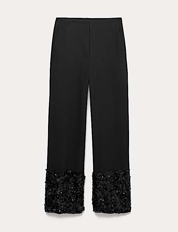 Sequin Paneled Straight Ankle Grazer Trousers  - AU