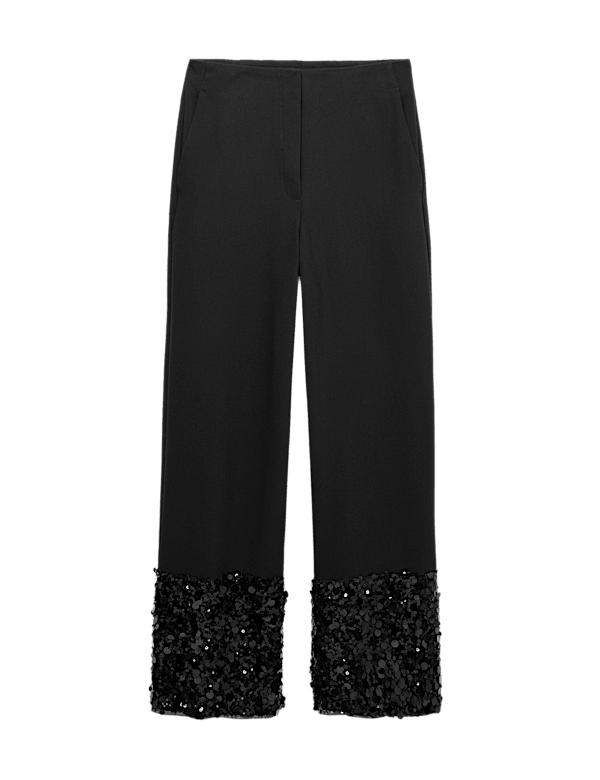 Sequin Panelled Straight Leg Trousers