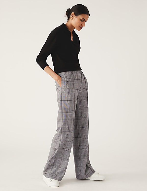 Checked Wide Leg Trousers
