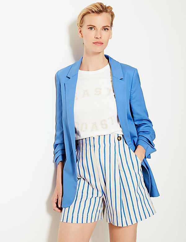 Linen Blend Open Front Blazer