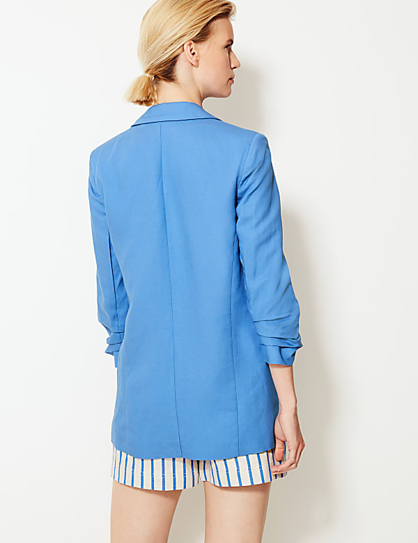 Linen Blend Open Front Blazer