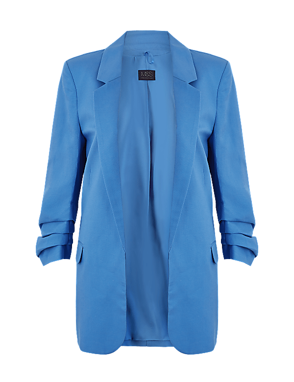 Linen Blend Open Front Blazer