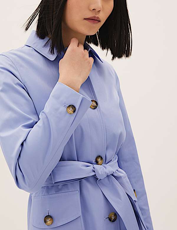 Cotton Blend Belted Trench Coat