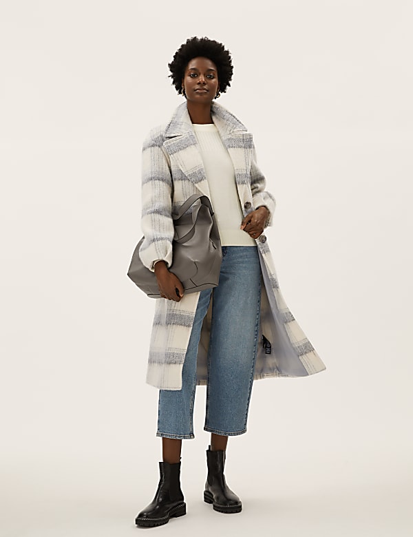 Wool Blend Textured Checked Coat