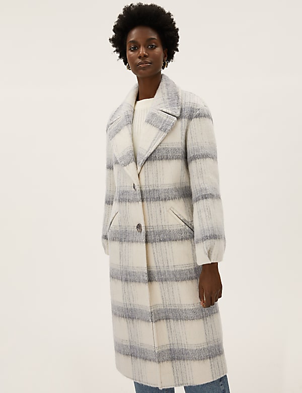 Wool Blend Textured Checked Coat