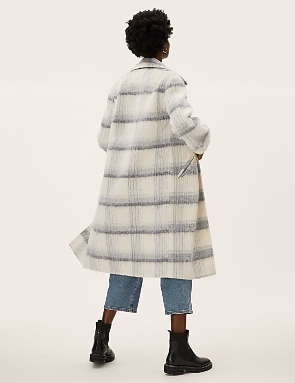 Wool Blend Textured Checked Coat