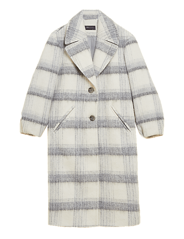 Wool Blend Textured Checked Coat