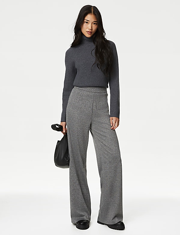 Jersey Checked Wide Leg Trousers - HK