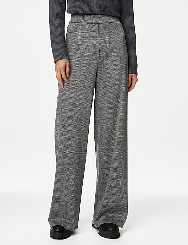 Grey check wide leg trousers top