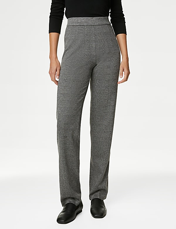 Jersey Checked Straight Leg Trousers - ID