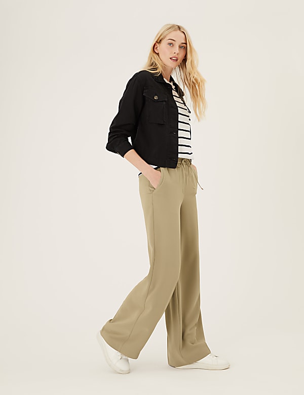 Crepe Drawstring Wide Leg Trousers