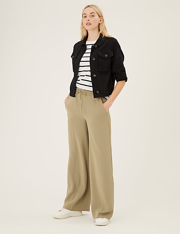 Crepe Drawstring Wide Leg Trousers