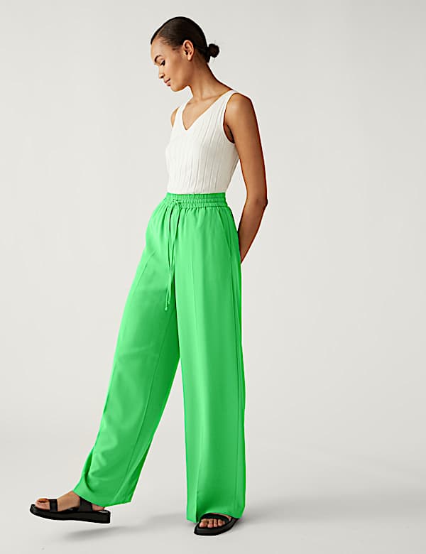 Crepe Drawstring Wide Leg Trousers